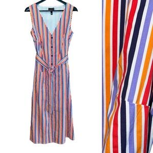 Long Tall Sally Maxi Dress Size 6 Multicolor Striped Button Front Sleeveless